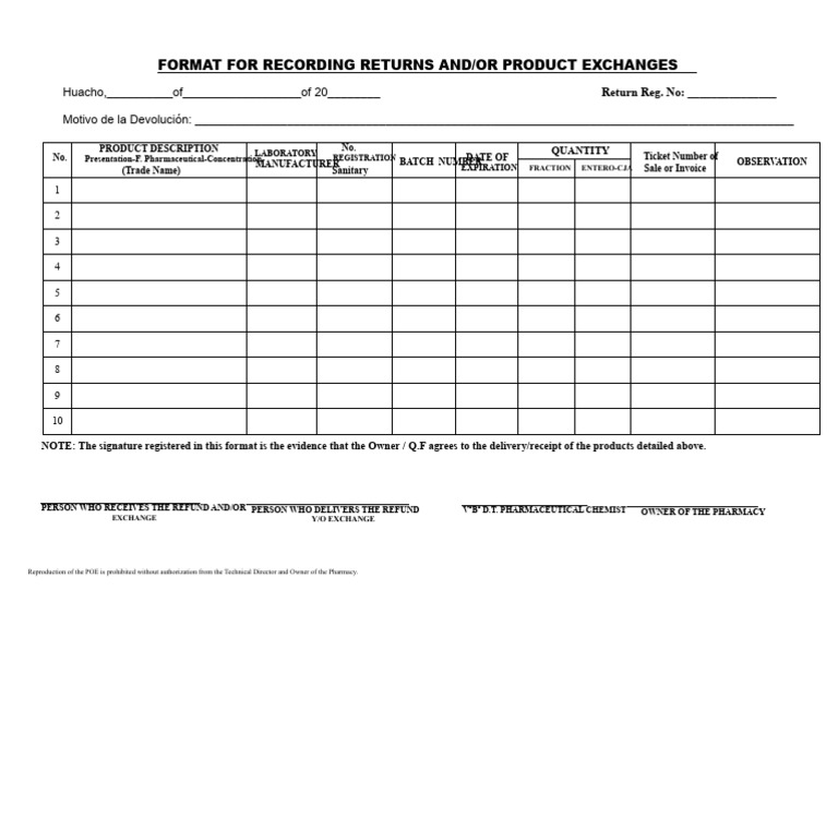 8.2 Return and Exchange Format | PDF