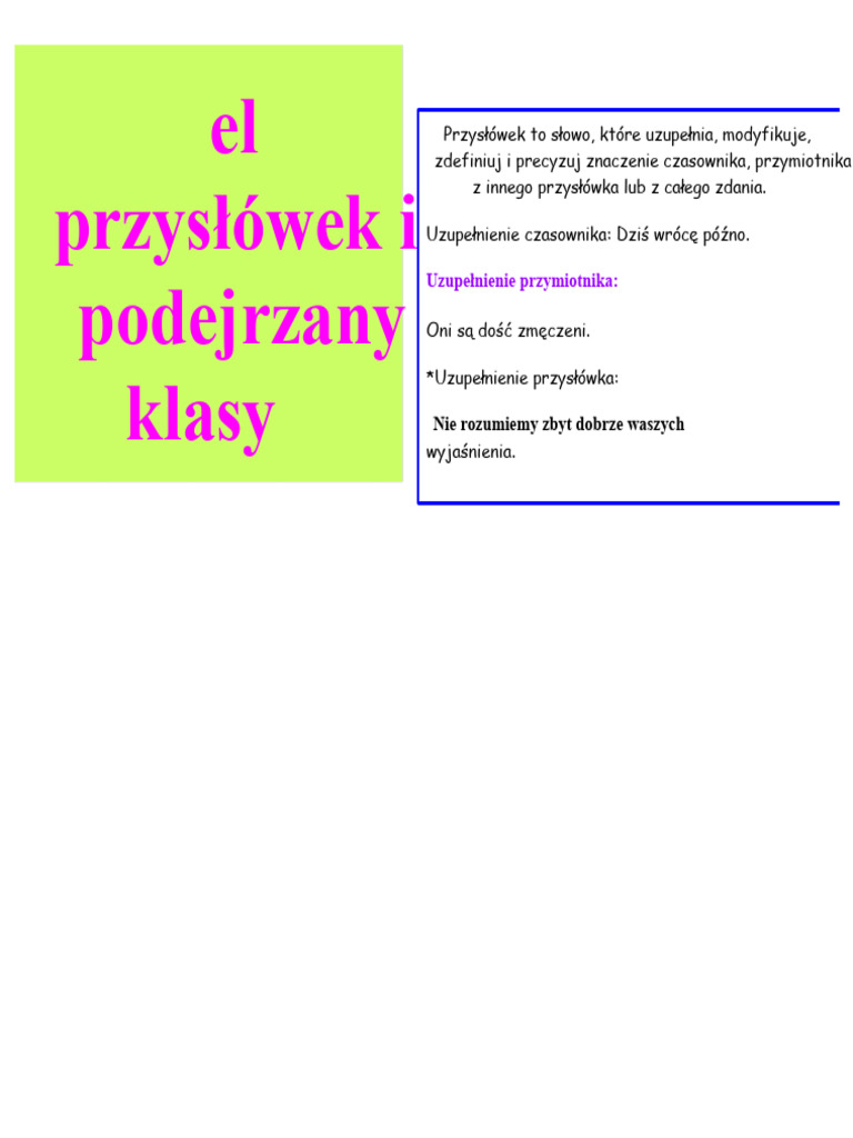 Przysłówek I Jego Rodzaje | PDF