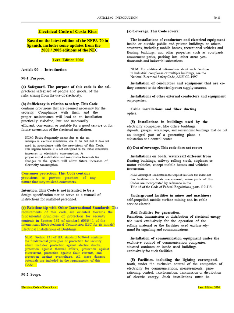 Costa Rica Electrical Code Overview | PDF