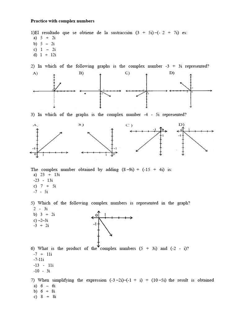 Complex Numbers Practice Exercises | PDF | Complex Number | Numbers