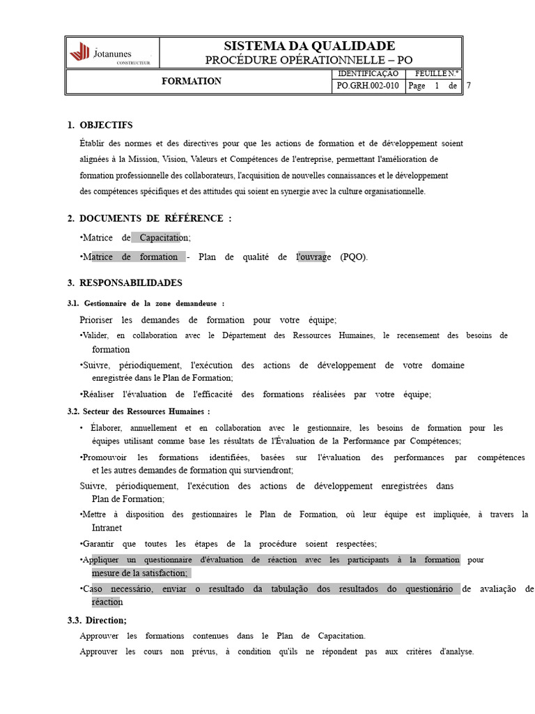 Procédure de Formation et Développement | PDF | Gestion des ressources ...