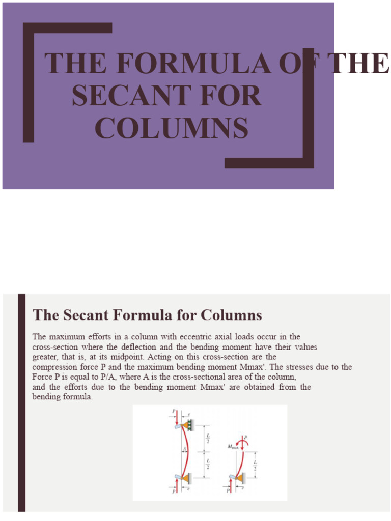 Secant Formula for Column Stress Analysis | PDF | Bending | Column