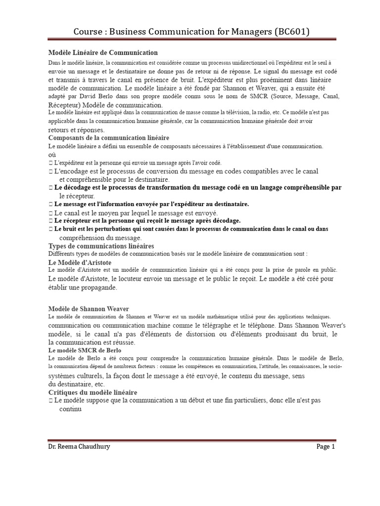 Modèle Linéaire de Communication en Gestion | PDF | Communication ...