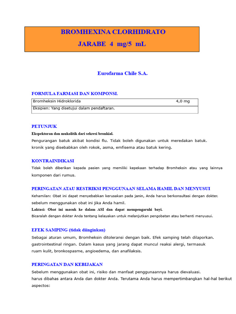 Bromhexine Sirup: Dosis & Peringatan | PDF