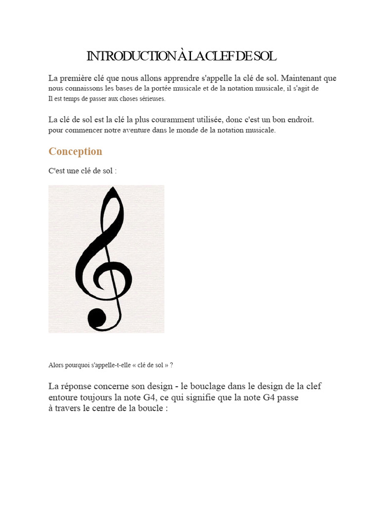 Introduction à la clé de sol musicale | PDF | Clef (musique) | Partition