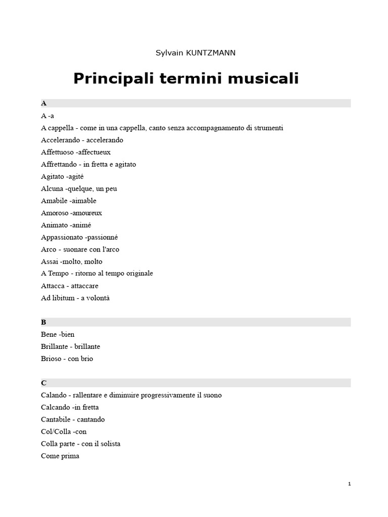 Principali Termini Musicali | PDF
