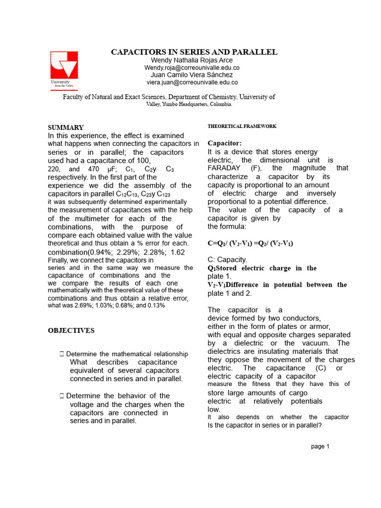 Capacitors: Series vs Parallel Analysis | PDF | Capacitor | Capacitance