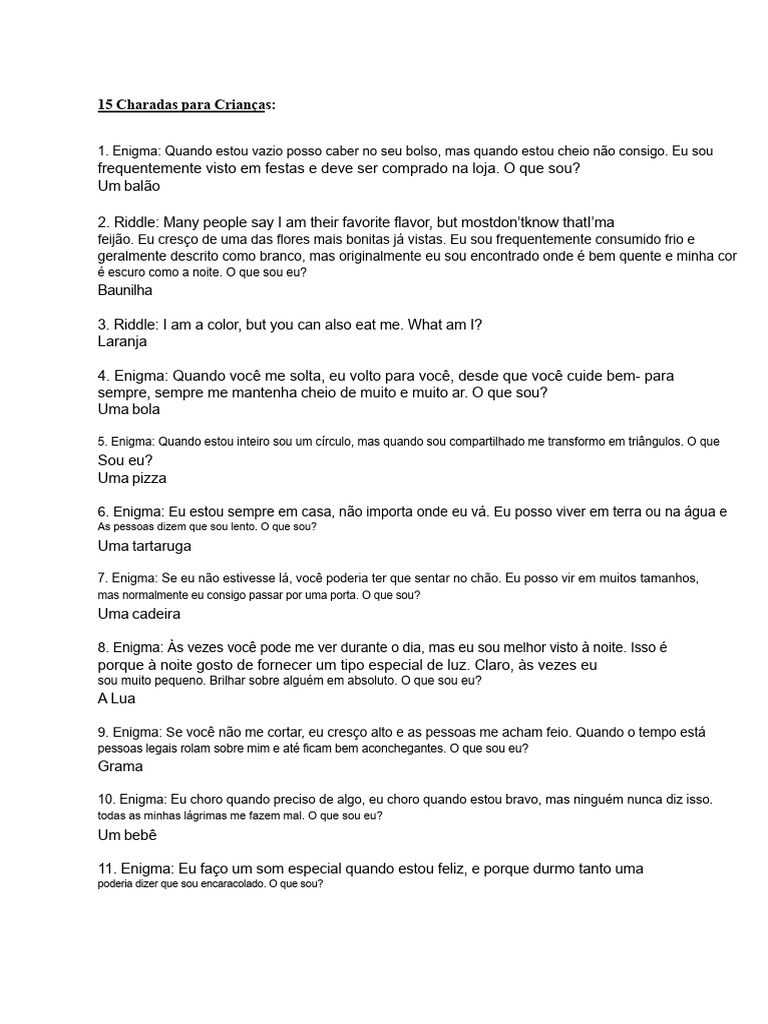 15 Charadas Divertidas para Crianças | PDF