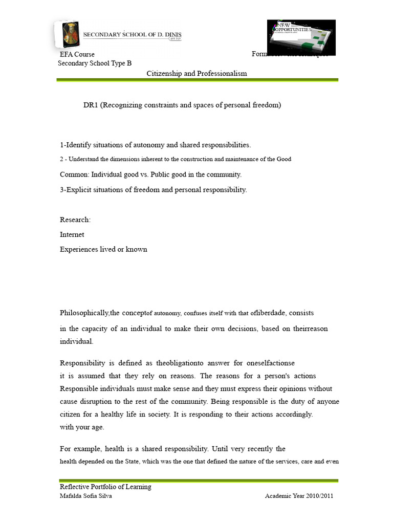 Recognize Constraints and Spaces of Personal Freedom. | PDF | Autonomy ...