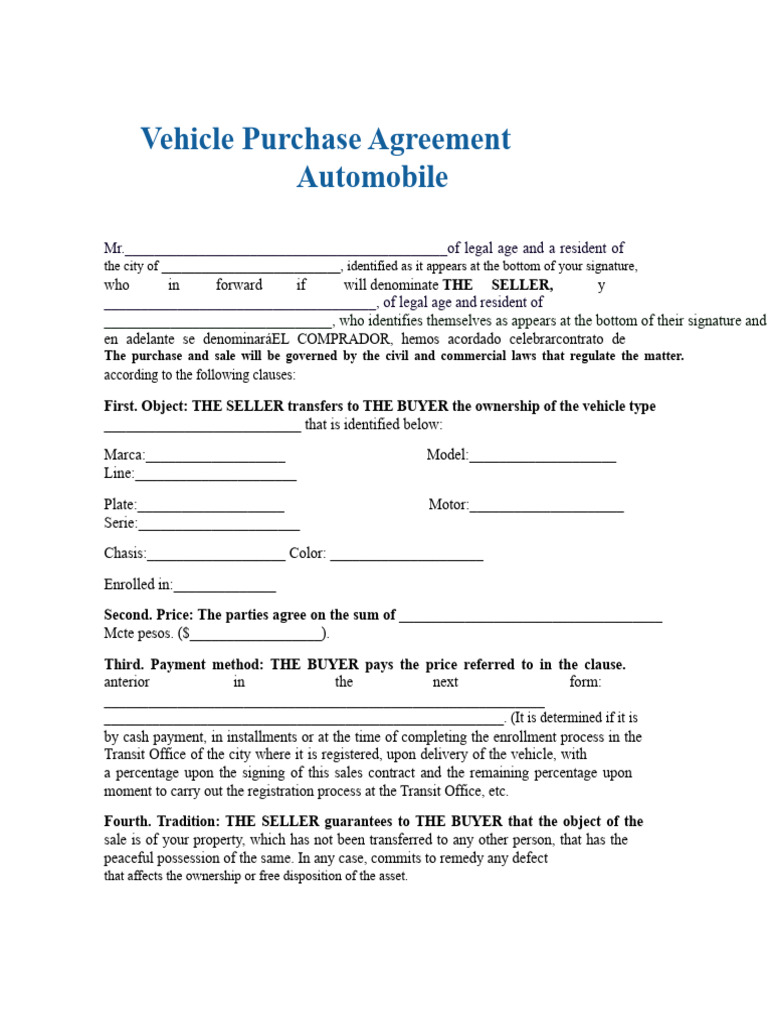 Simple Interest Motor Vehicle Contract With Arbitration