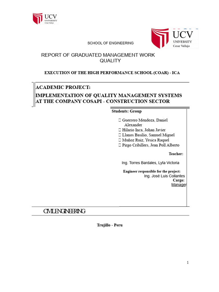 Quality Management in COSAPI Construction | PDF | Specification ...