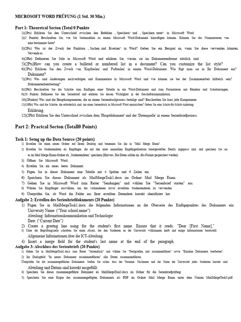 Microsoft Word Prüfung | PDF