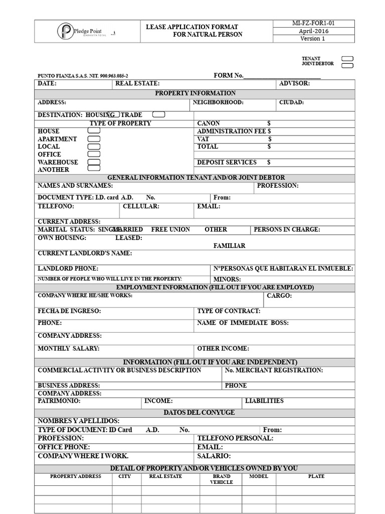 Lease Application Format for Individuals | PDF | Information | Lease