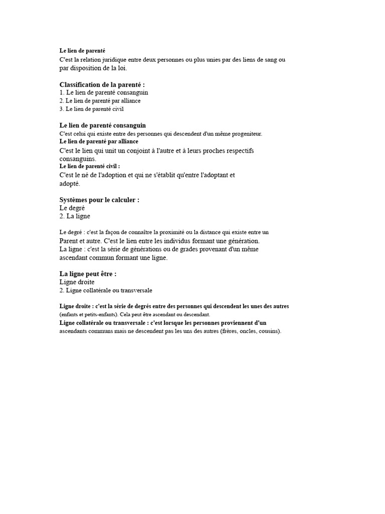 Comprendre le lien de parenté et ses types | PDF