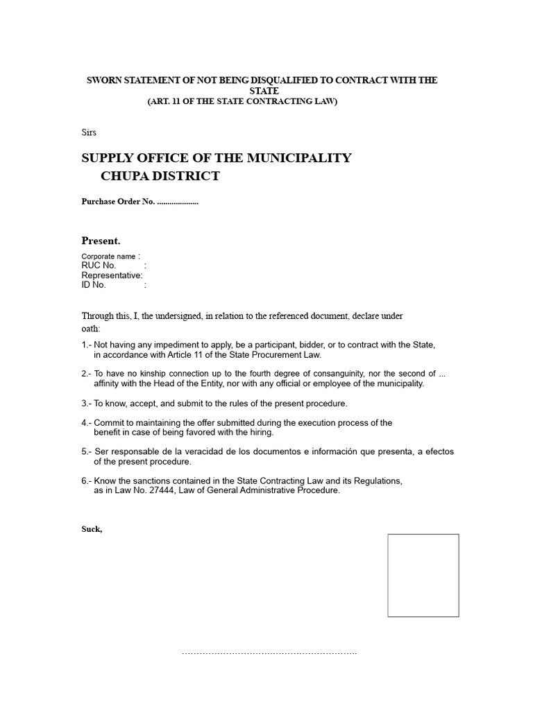 Affidavit of Not Being Impeded To Contract With The State 1 | PDF