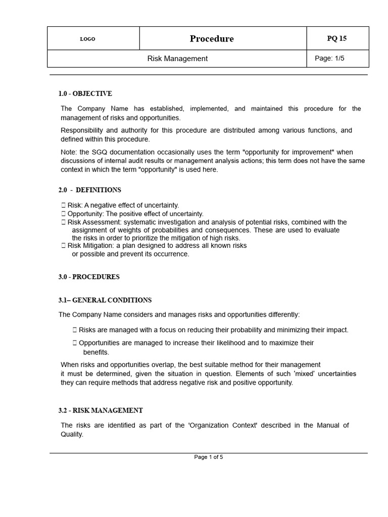 Risk Management Procedures Overview | PDF | Risk | Risk Management