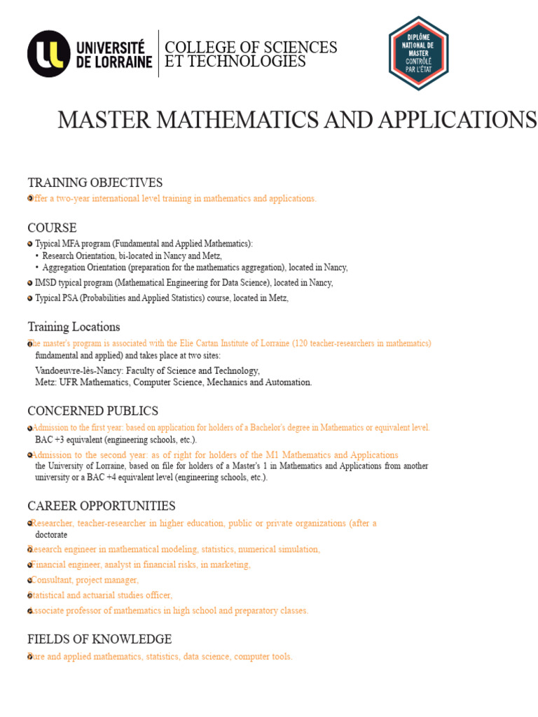 Master's in Mathematics and Applications | PDF | Mathematics | Applied ...