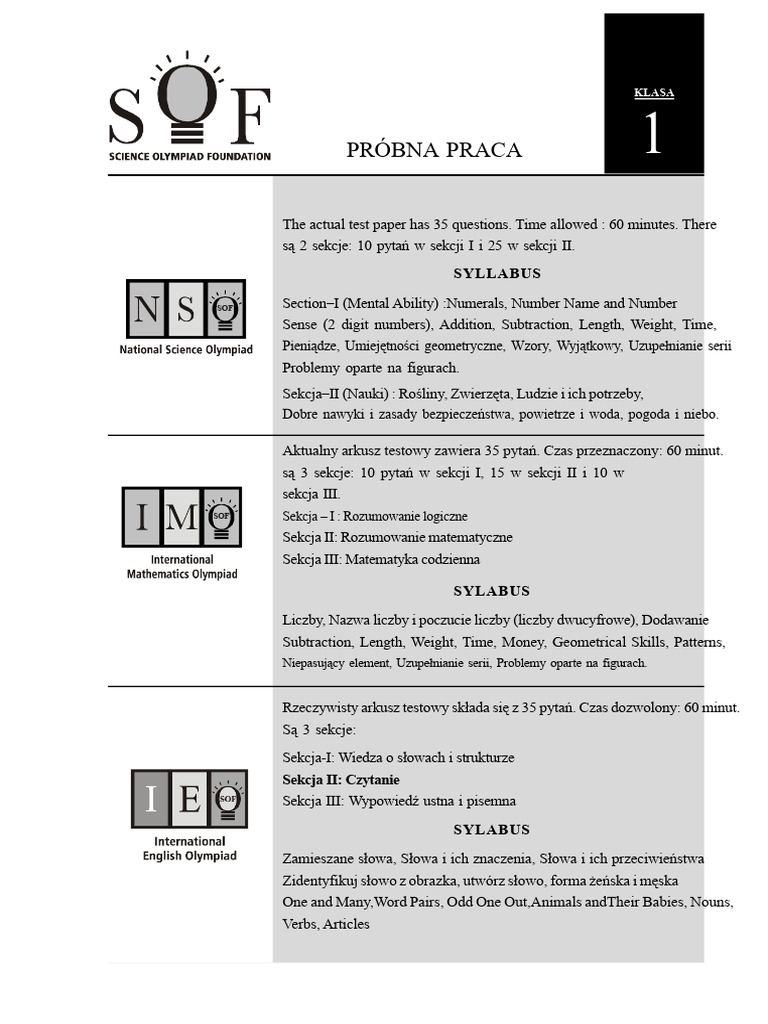 Olam Testowy Arkusz Płatności - Klasa I | PDF
