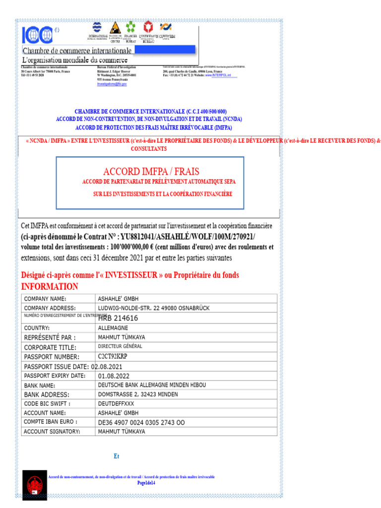 Accord NCNDA et IMFPA pour Investissement | PDF | Banques | Arbitrage