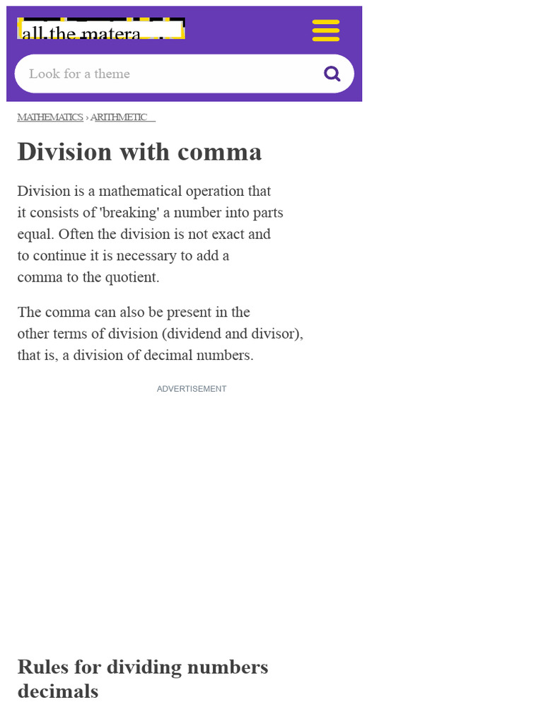 Division with a comma: how to divide decimal numbers and exercises ...