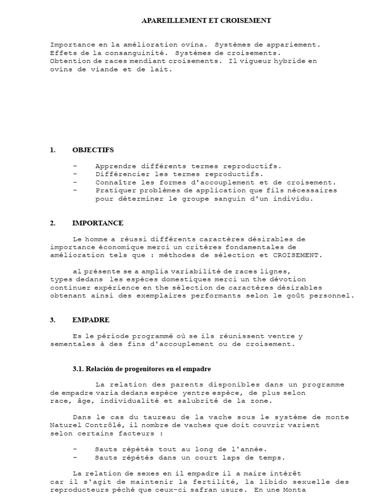 Appariement et Croisement en Ovins | PDF | Hybride (Biologie) | Élevage