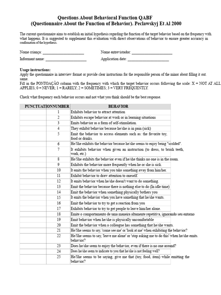 QABF: Behavioral Function Questionnaire | PDF | Learning | Attention