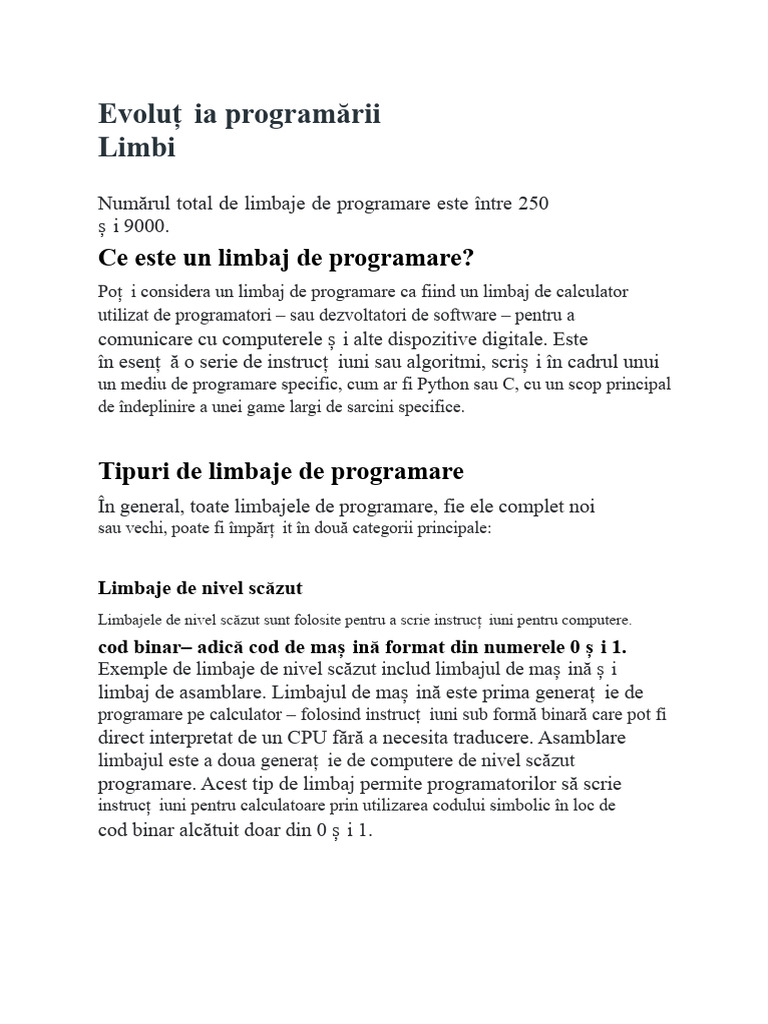 Evoluția Limbajelor de Programare | PDF