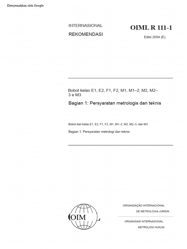 OIML R 111-1: Persyaratan Bobot 2004 | PDF