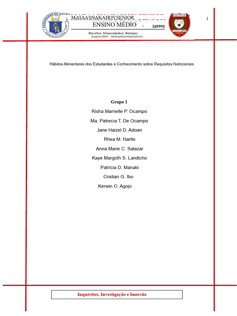Hábitos Alimentares dos Estudantes e Conhecimento sobre Requisitos ...