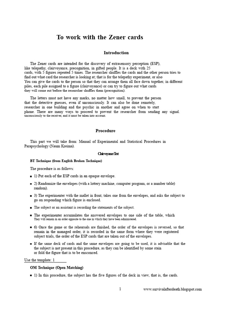 Zener Card ESP Testing Methods | PDF | Extrasensory Perception ...