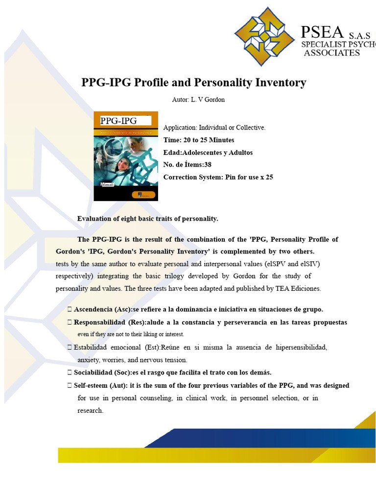 PPG-IPG Personality Inventory Overview | PDF