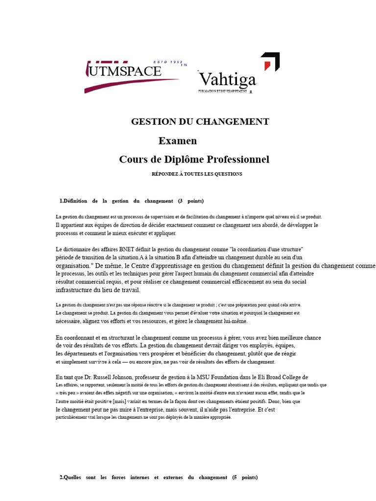 Gestion du changement : défis et stratégies | PDF | Business ...