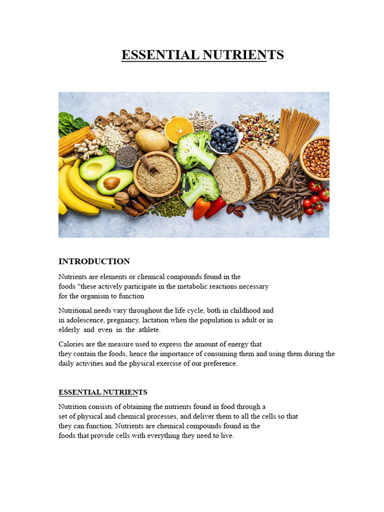 ESSENTIAL NUTRIENTS | PDF | Dietary Fiber | Diet & Nutrition
