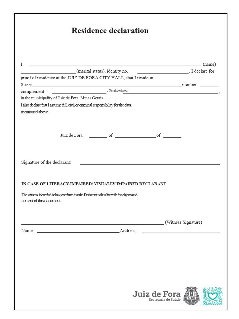 Juiz de Fora Residence Declaration Form | PDF