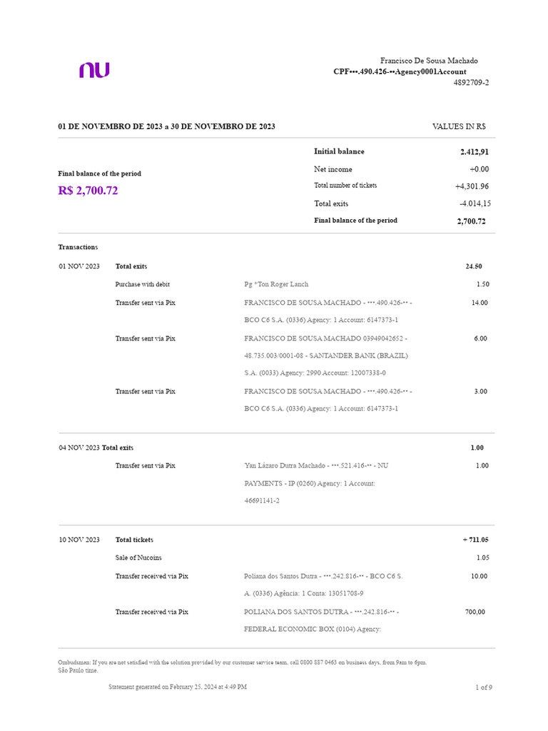 November 2023 Financial Statement | PDF | Debits And Credits | Business ...