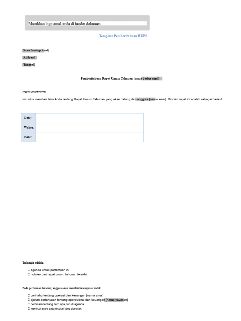 Template RUPS Lembaga Amal 2023 | PDF