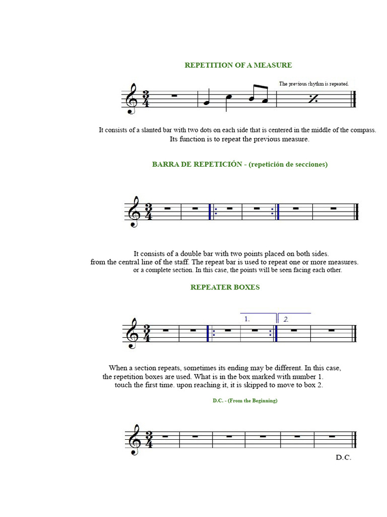 Musical Repetition Symbols Explained | PDF | Music Theory | Musicology
