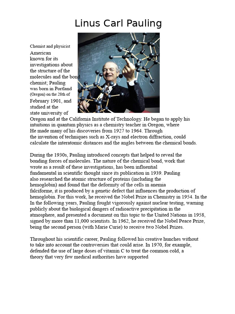 Linus Carl Pauling | PDF | Chemistry | Molecules