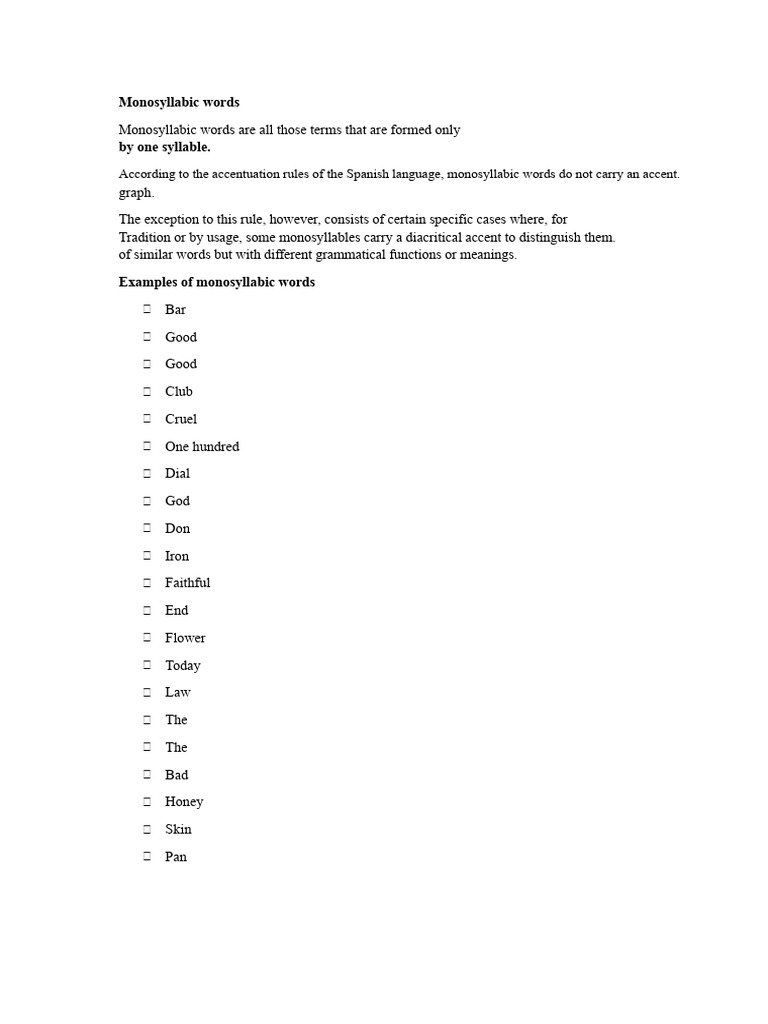 Monosyllabic, bisyllabic, trisyllabic words.docx | PDF | Syllable ...