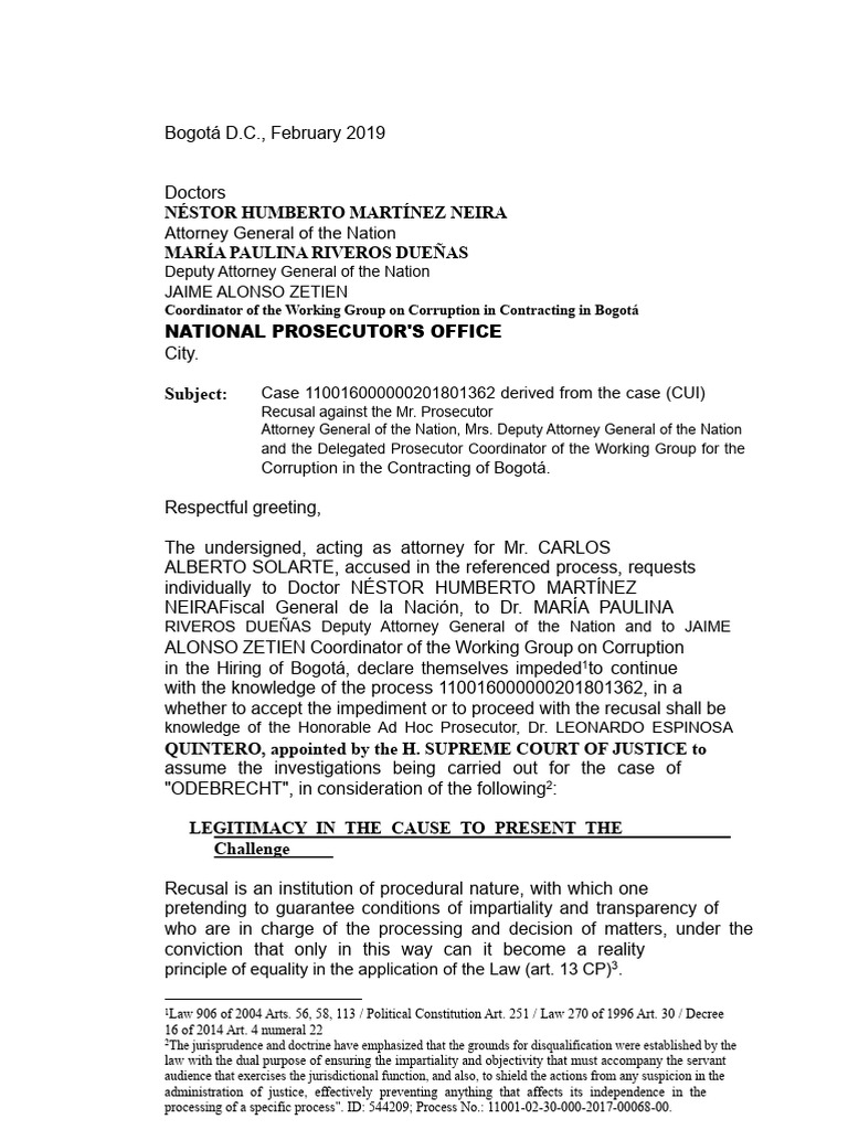 Bogotá Corruption Case Recusal Request | PDF | Prosecutor | Supreme ...