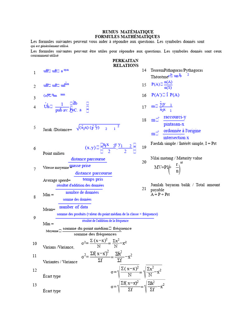 Formules Mathématiques Essentielles | PDF | Zone | Cercle