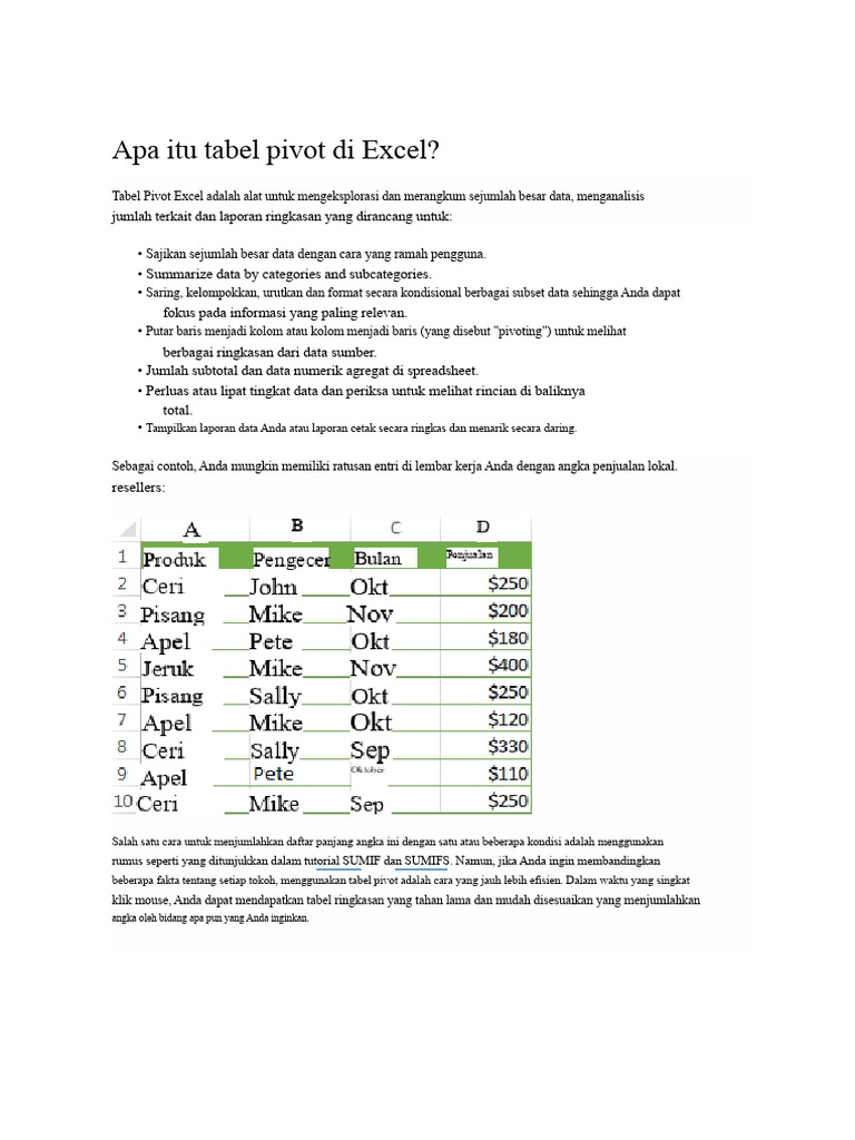 Panduan Lengkap Tabel Pivot Excel | PDF
