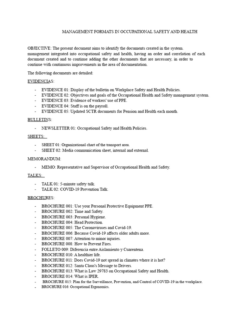 Management Formats in Occupational Health and Safety | PDF | Personal ...