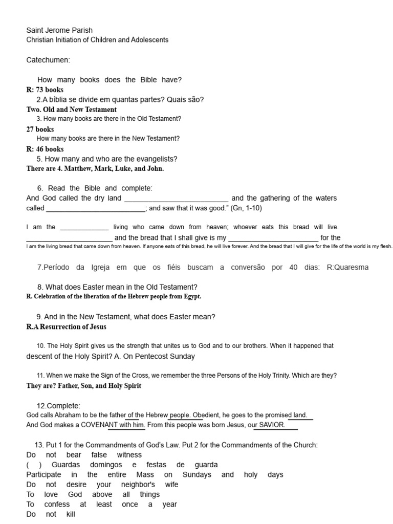 Questionnaire - Second Stage - Catechesis | PDF | Mass (Liturgy ...