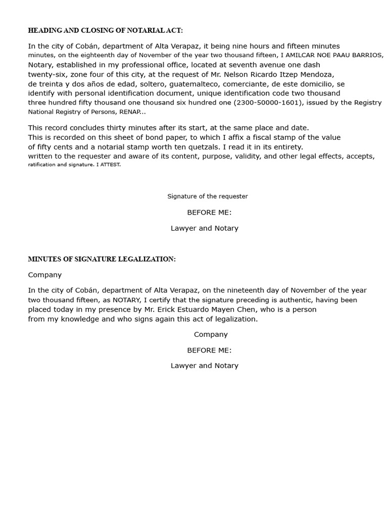 Notarial Act Closure and Header, Public Deed | PDF | Notary Public ...