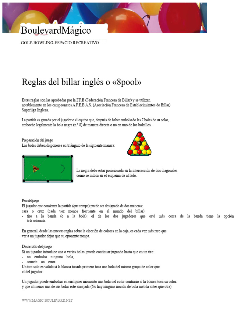 Reglas Del Billar Inglés PDF Cue Sports Deportes