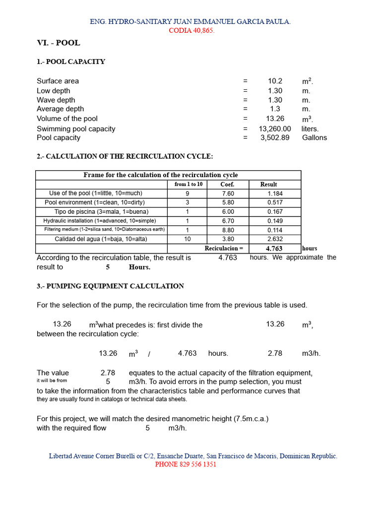 DIMENSIONING OF A POOL | PDF | Chemical Engineering