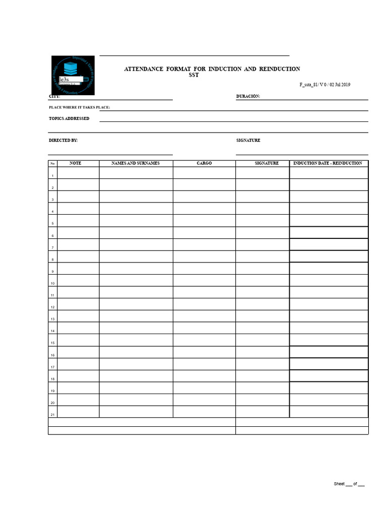 F_ssta_81 Attendance Record Format for Induction and Re-induction (6 ...