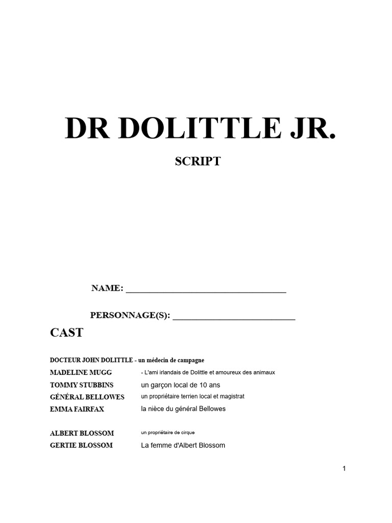 Script de Dr Dolittle Jr. | PDF | Zoologie