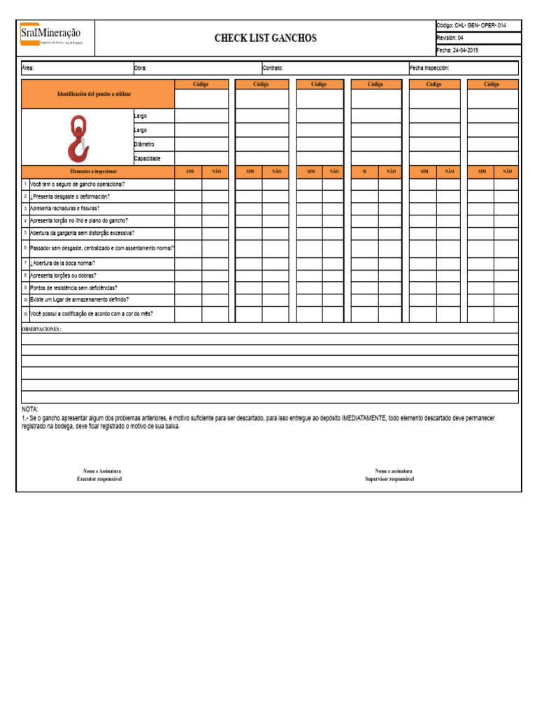 CHECK LIST GANCHOS | PDF